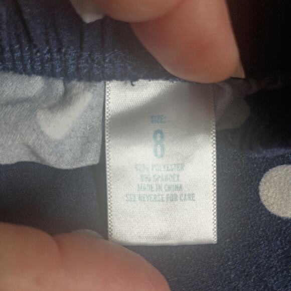 Girls Navy Blue & White Polka Dot Cropped Pants | Size 8 Wide Leg Pull-On - Picture 4 of 5